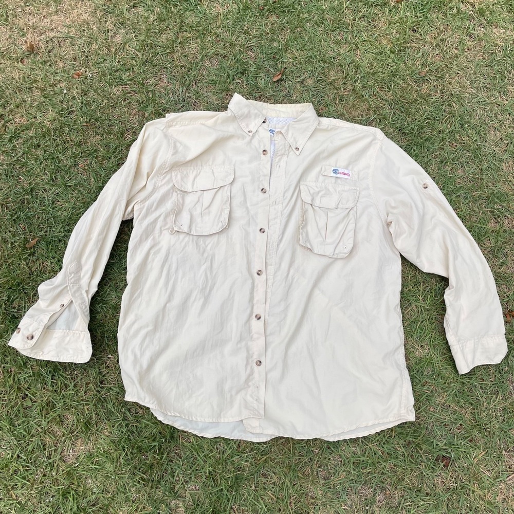 ALL-AMERICAN FISHERMAN FISHING SHIRT MEN'S XL 46-48 tan beige mesh vented